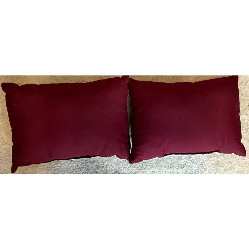 Set of 2 Winter Holiday Tapestry Deco Pillows 10X14 Snowmen & Children Burgundy